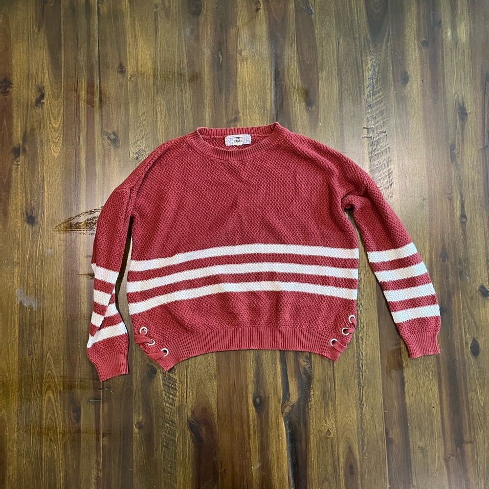 Pink Republic Red Chunky Knit Cropped Sweater Top, Women's Size Small